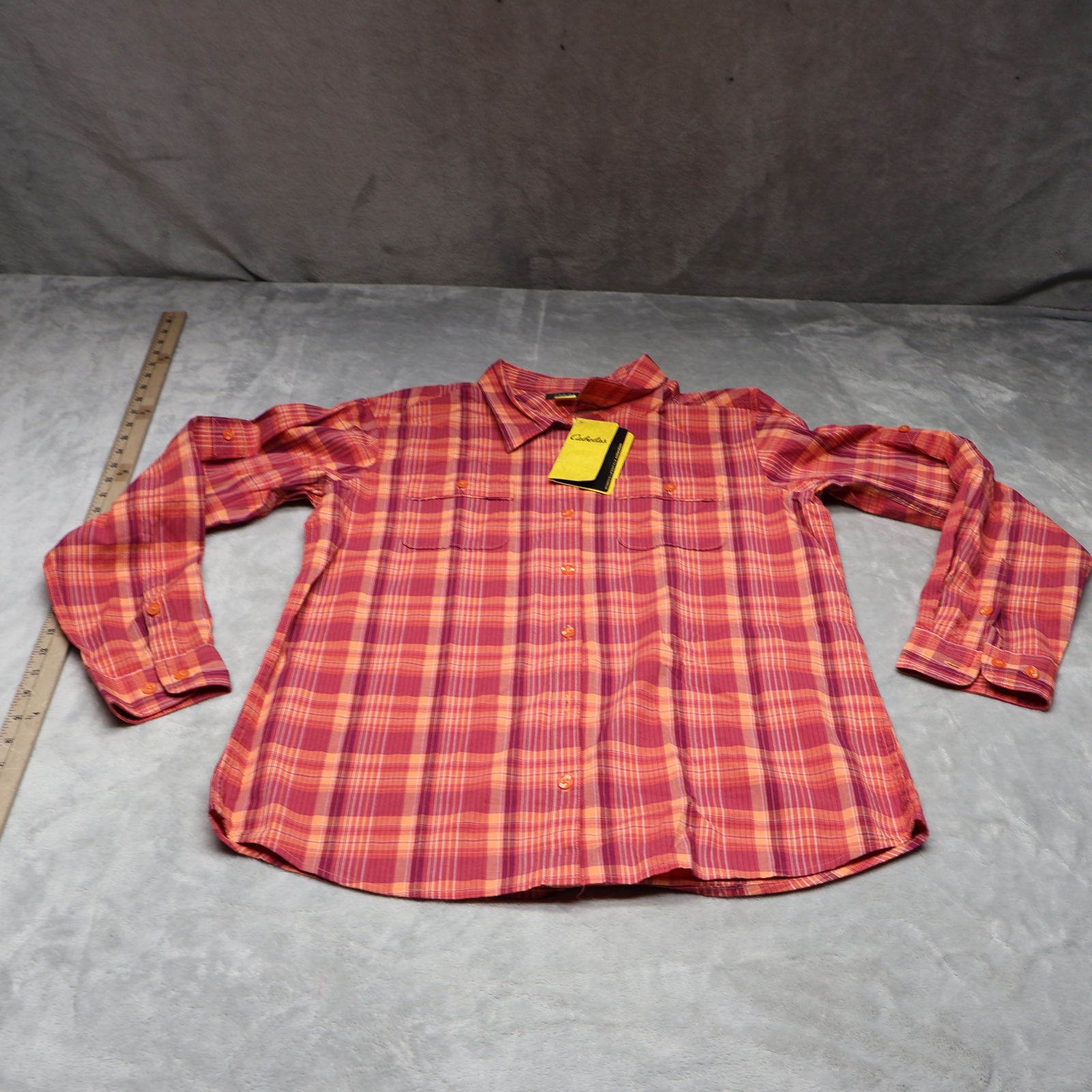 Cabelas Shirt Womens Medium Red Plaid Cobble Creek Long Sleeve Button Up New